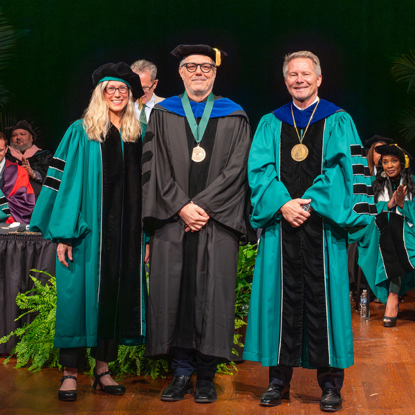 Lucas Pozzo-Miller, PhD, at the university investiture ceremony.